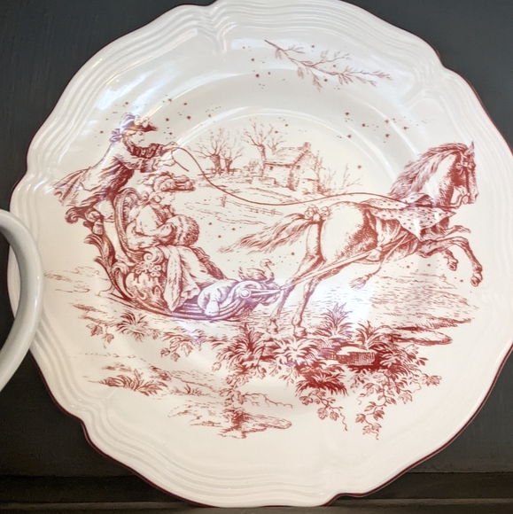 Red/Burgundy New England Toile by Tabletops Unlimited Set of Four - Picture 5 of 7